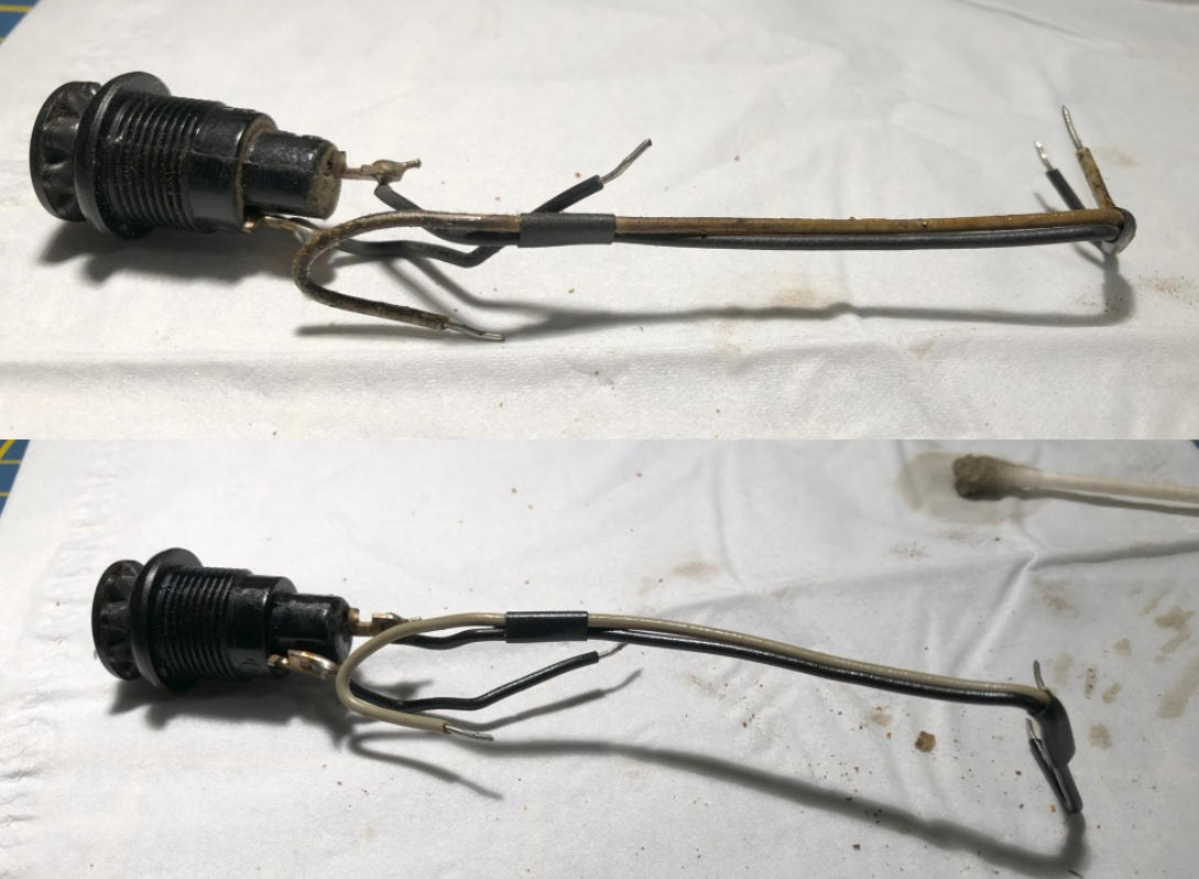 Progressie van de schoonmaak van de houder en kabels van het lampje