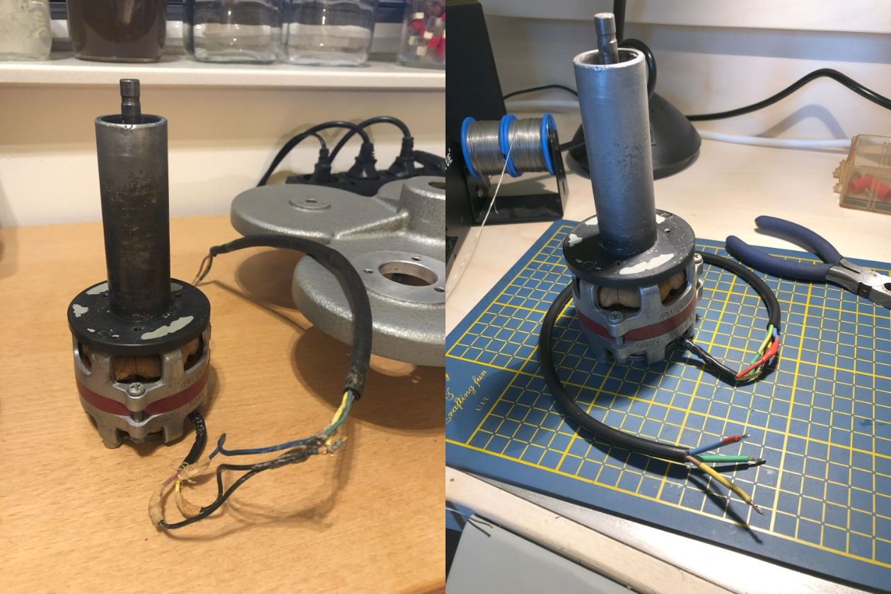 Progressie van het vervangen en schoonmaken van de motor en kabels
